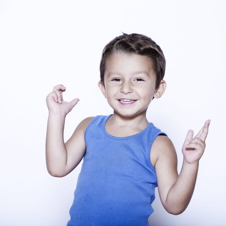 charming and expressive child portrait studio isolated backgroundの写真素材