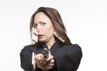 portrait expressive woman isolated background mouse huntingの写真素材