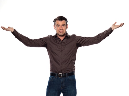 man sweating stain annoyed displeased isolated studio on white backgroundの写真素材