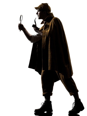 sherlock holmes silhouette in studio on white backgroundの写真素材