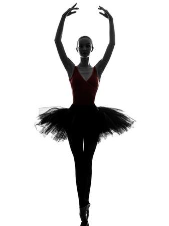 one caucasian young woman ballerina ballet dancer dancing with tutu in silhouette studio on white backgroundの写真素材