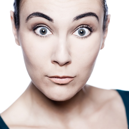 beautiful caucasian brunette woman portrait studio white backgroundの写真素材