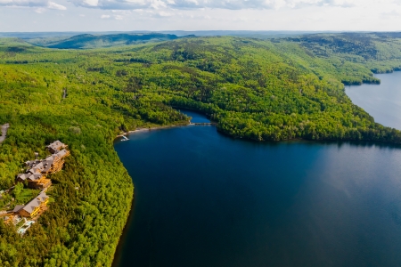panorama lake of sacacomie  in quebec canada