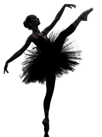 one caucasian young woman ballerina ballet dancer dancing with tutu in silhouette studio on white backgroundの写真素材