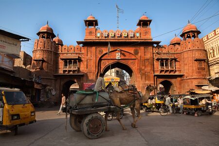 gate in the old city of Bikaner rajasthan state in indiaのeditorial素材