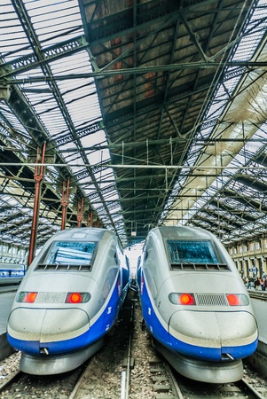 PARIS , FRANCE - JULY 7   TGV high speed french train in gare de Lyon station on July 7 , 2006 in...