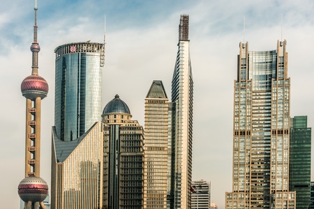 Shanghai, China - April 7, 2013  skyscrapers building towers pudong skyline at the city of Shanghai...