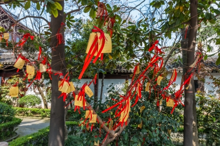 Paper prayers and wishes of Wen Miao confucian confucius temple in shanghai china popular republicのeditorial素材