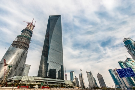 Shanghai, China - April 7, 2013: skyscrapers building towers pudong skyline at the city of Shanghai in China on april 7th, 2013のeditorial素材