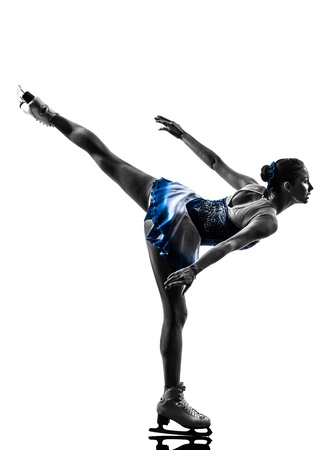 one caucasian woman ice skater skating in silhouette on white background one caucasian woman ice skater skating in silhouette on white background
