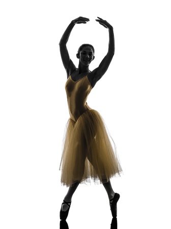 one  woman   ballerina ballet dancer dancing in silhouette on white backgroundの写真素材