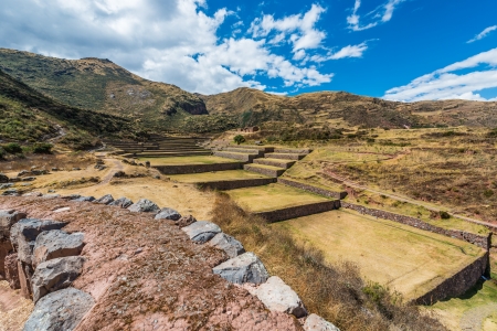 Tipon, Incas ruins in the peruvian Andes at Cuzco Peru South Americaの写真素材