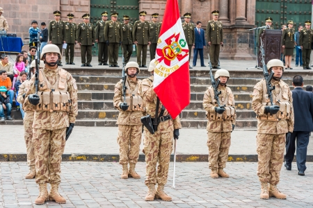 Cuzco, Peru - July 14, 2013: army parade in the Plaza de Armas at Cuzco Peru on july 14th, 2013のeditorial素材