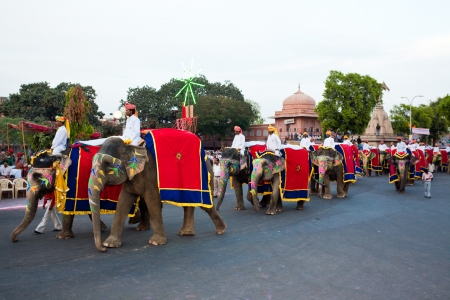 Jaipur, Rajasthan,India - March 29 : people and elephants of the city are celebrating the gangaur festival one of the most important of the year march 29 2009 in jaipur,rajasthan,indiaのeditorial素材