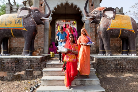 Rajasthan,India - March 29 : woman of the countryside are celebrating the god who protect them in the gangaur festival one of the most important of the year,march 29 2009 in all rajasthan,indiaのeditorial素材