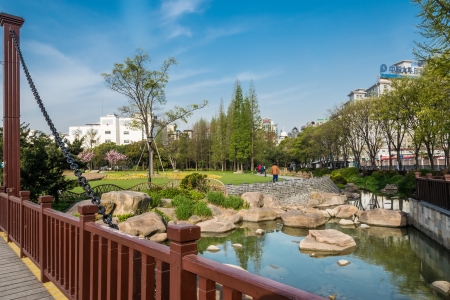 Shanghai, China - April 7, 2013: scenic view of gucheng park at the city of Shanghai in China on april 7th, 2013のeditorial素材