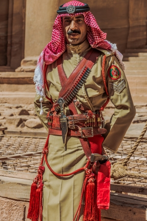 Petra, Jordan - May 11, 2013 arab legion soldier portrait in nabatean petra jordan middle eastのeditorial素材