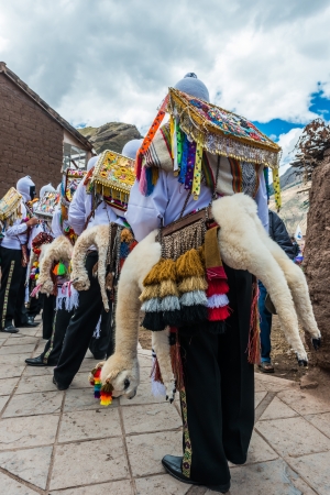 Pisac, Peru - July 16, 2013: dancers at Virgen del Carmen parade in the peruvian Andes at Pisac Peru on july 16th, 2013のeditorial素材
