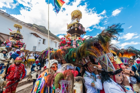 Pisac, Peru - July 16, 2013: Virgen del Carmen parade in the peruvian Andes at Pisac Peru on july 16th, 2013のeditorial素材
