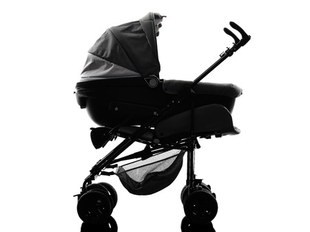 one stroller  prams baby carriage silhouette on white の写真素材