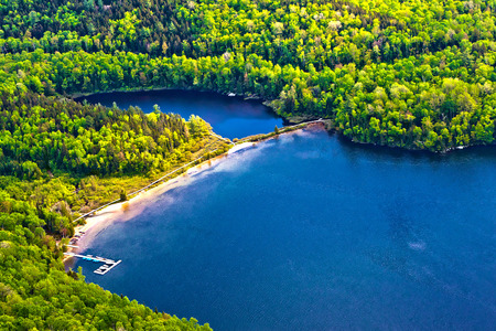panorama sacaomie lake in quebec canadaの写真素材