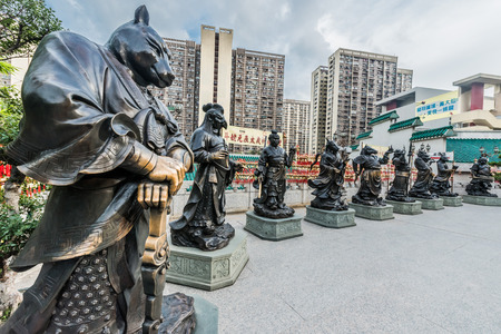 Chinese Zodiac statues at Sik Sik Yuen Wong Tai Sin Temple Kowloon in Hong Kongのeditorial素材