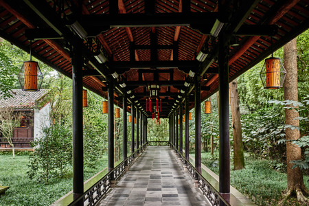 Chengdu, China - September 21, 2014: Du Fu thatched Cottage park in honour of the Tang Dynasty poe in Chengdu Sichuan Chinaのeditorial素材