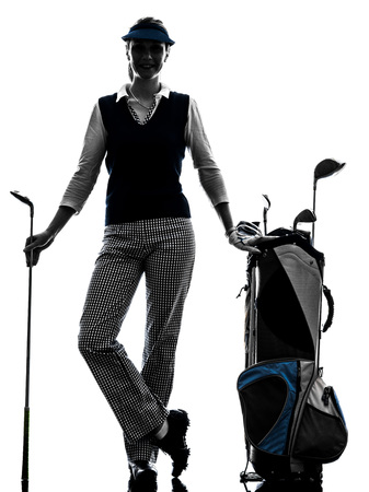 woman golfer golfing silhouette in white backgroundの写真素材