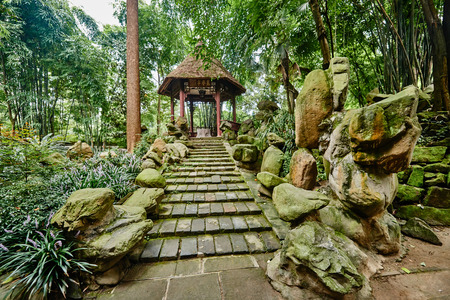 Chengdu, China - September 21, 2014: Du Fu thatched Cottage park in honour of the Tang Dynasty poe in Chengdu Sichuan Chinaのeditorial素材