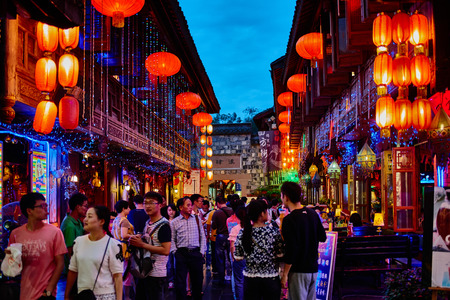 Chengdu, China - September 18, 2014: tourists people walking at Jinli Pedestrian Street in Chengdu Sichuan Chinaのeditorial素材