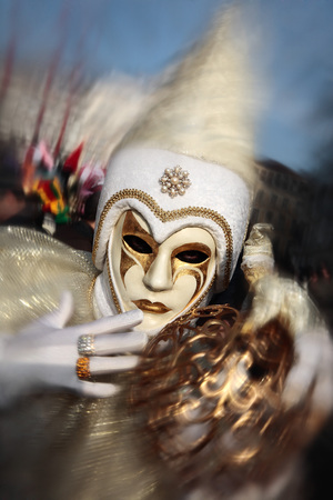 wonderful fashion show of disguised people during the venice carnival in italy\\r(the effect is not a  trick)の写真素材