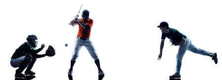 one caucasian men baseball players playing  in studio  silhouette isolated on white background