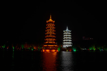 chinese towers pagodas of Guilin in Guangxi province  Chinaの写真素材