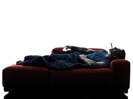 one caucasian  sick illness unwell fever cold  in silhouette isolated on white backgroundの写真素材