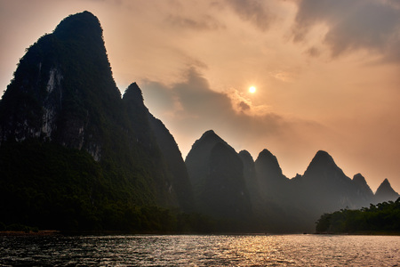 Li river, between Guilin and Yangshuo in Guangxi province  Chinaの写真素材