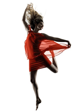 one caucasian woman dancer modern dancing isolated on white background in  silhouetteの写真素材
