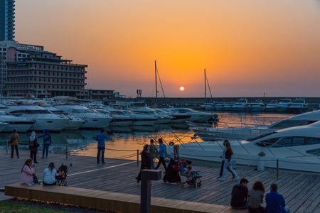 Zaitunay Bay marina in Beirut capital city of Lebanon Middle eastの写真素材