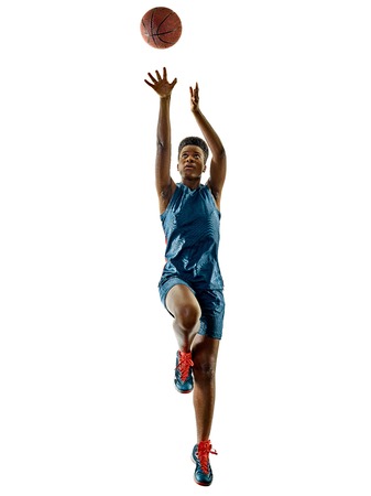 one african Basketball players woman teenager girl isolated on white background with shadowsの写真素材