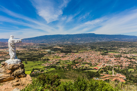 Mirador El Santo and his Jesus statue Villa de Leyva  skyline cityscape Boyaca in Colombia South Americaの写真素材