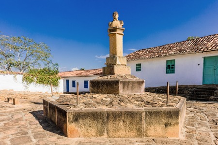 colorful streets of Barichara Santander in Colombia South Americaの写真素材