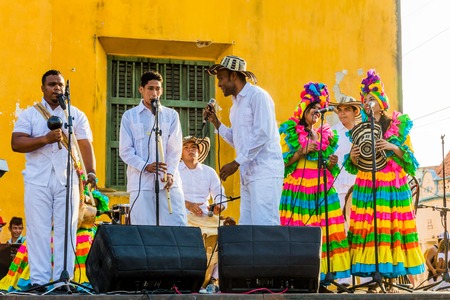 Cartagena , Colombia  - March 9, 2017 : musicians  group playing in Getsemani area of Cartagena de...