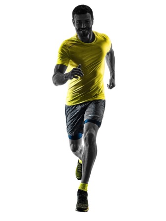 one caucasian man runner running jogging jogger silhouette isolated on white backgroundの写真素材