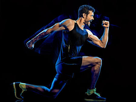 one caucasian player man exercising fitness cardio boxing exercise body combat studio shot isolated...