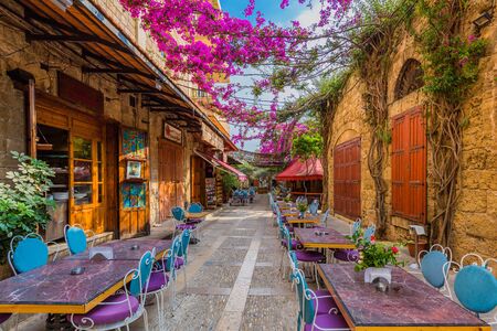 Byblos ,Lebanon- May 4 ,2017 : restaurants of Old Souk Byblos Jbeil in Lebanon Middle eastのeditorial素材