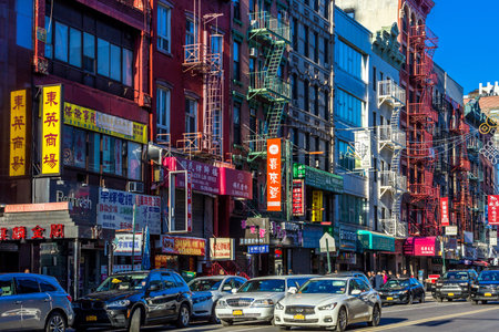 NEW YORK CITY- MARCH 26, 2018 : Chinatown streets one of the main Manhattan Landmarks