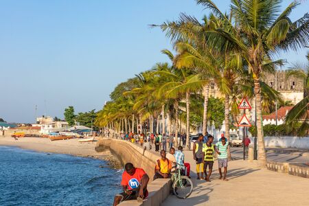Stone Town , Zanzibar-February 28, 2019 : people enjoying the Stone Town waterfront promenadeのeditorial素材