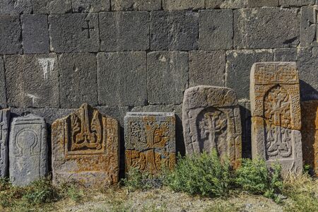 Khachkar tombstone of the Vorotnavank church near vorotan landmark of Syunik province Armenia eastern Europeの写真素材