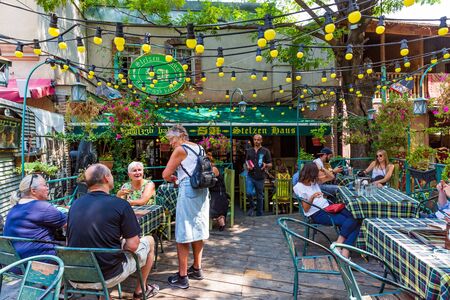 Tbilissi , Georgia - August 25, 2019 : Tourist people enjoying restaurant in a street of the old town landmark of Tbilissi Georgia capital city eastern Europeのeditorial素材