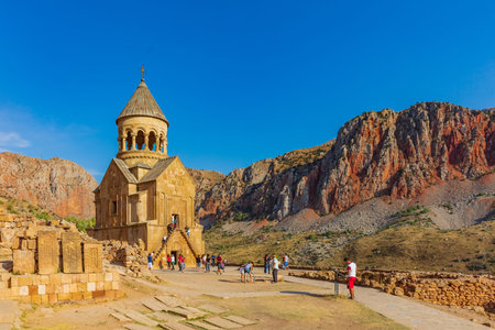 Noravank , Armenia - August 18, 2019 : tourists visiting Monastery church of Khor Virap Vayots Dzor landmark of Armenia eastern Europeのeditorial素材