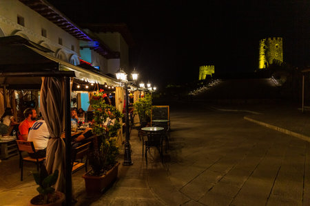 Akhaltsikhe , Georgia - August 13, 2019 : tourist dining in a restaurant inside Rabati Castle landmark of Samtskhe Javakheti regionのeditorial素材